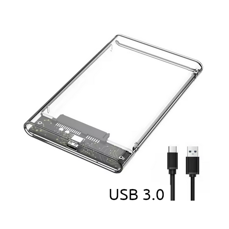 Case transparente para discos 2.5 púlgadas SSD o HDD SATA a USB 3.0